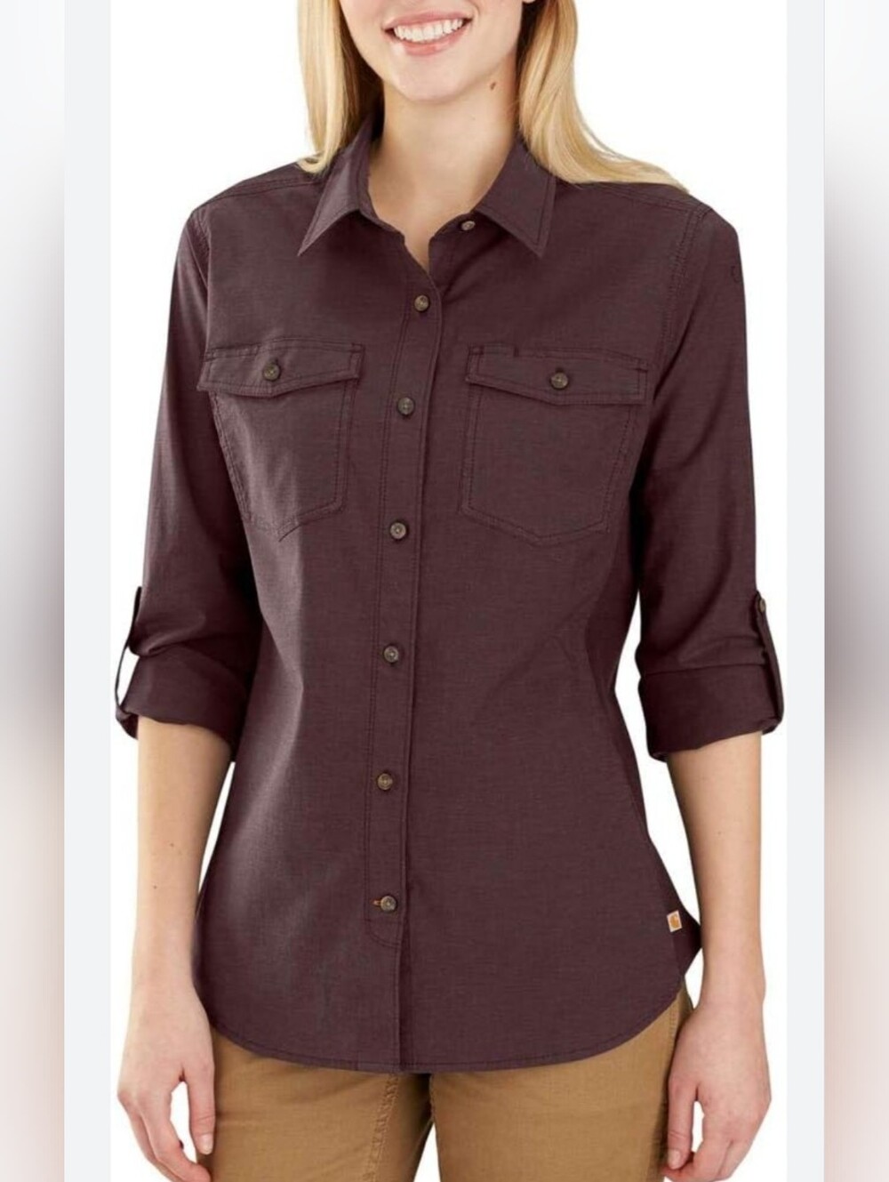 Carhartt Women's Button-Front Shirt - Plum Size M